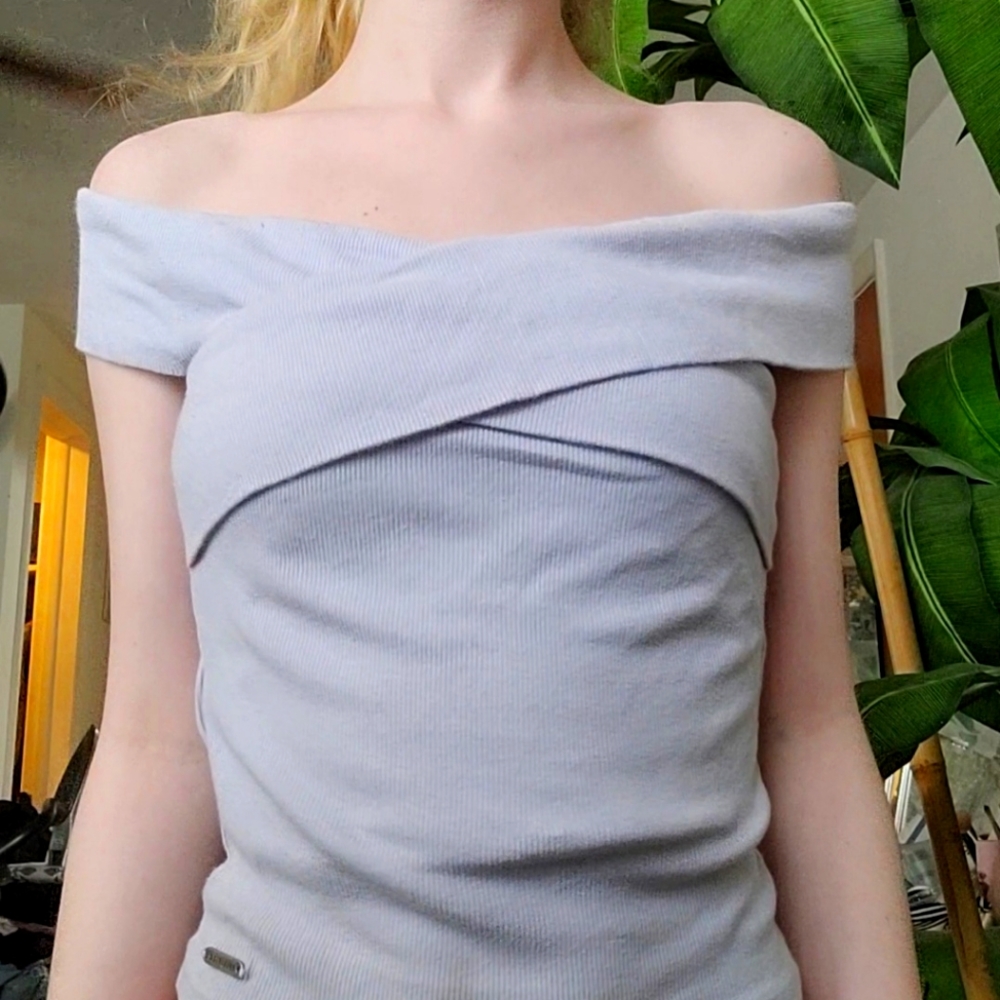 Off shoulder light blue Hollister shirt